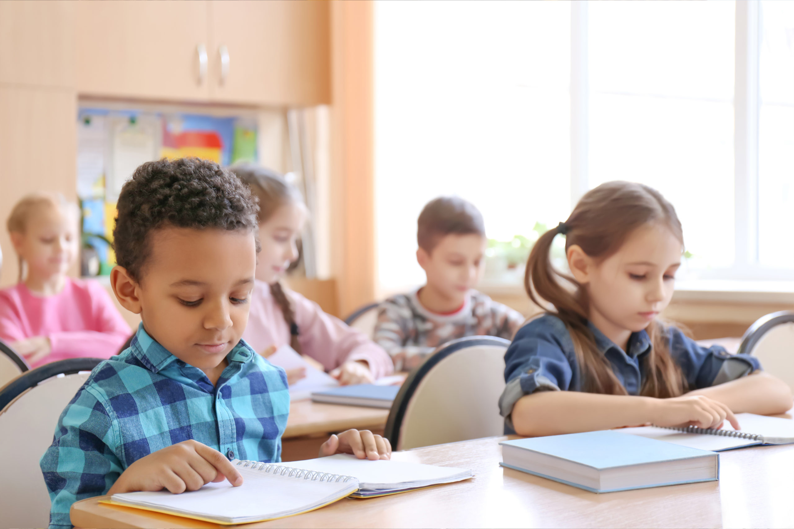 Students reading at tables