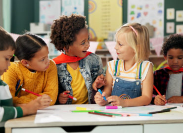 students working together at a table