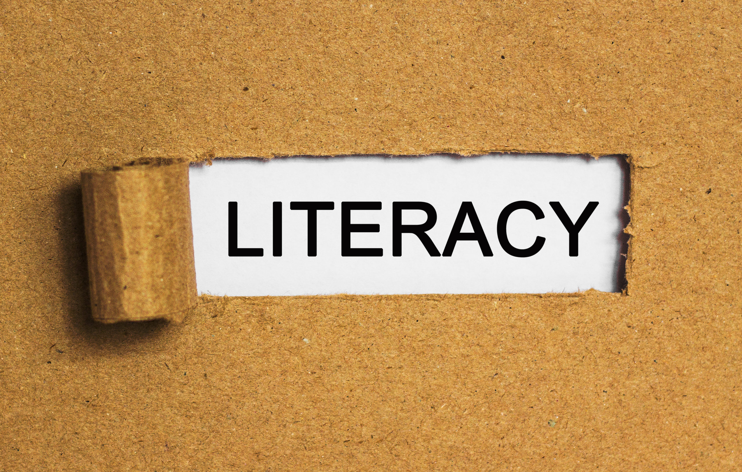 The text" literacy" behind torn brown paper